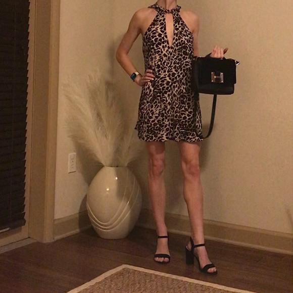 Show Me Your MuMu Cheetah Tie Front Halter Mini Dress - Picture 1 of 5
